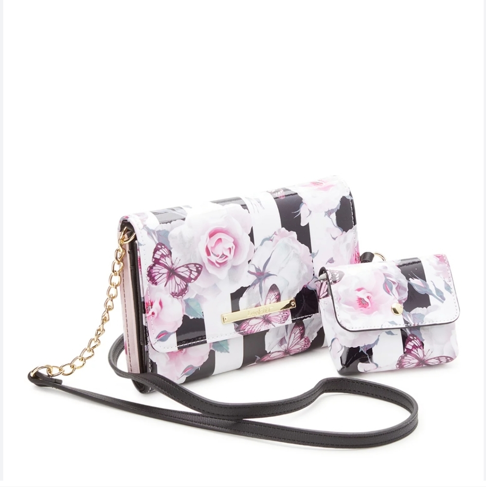 Betsey Johnson Jordyn Wallet Handbag & Pouch White Floral Butterfly BNWT Retired